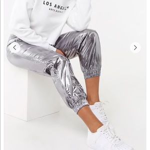 Forever 21 metallic silver wind pants
